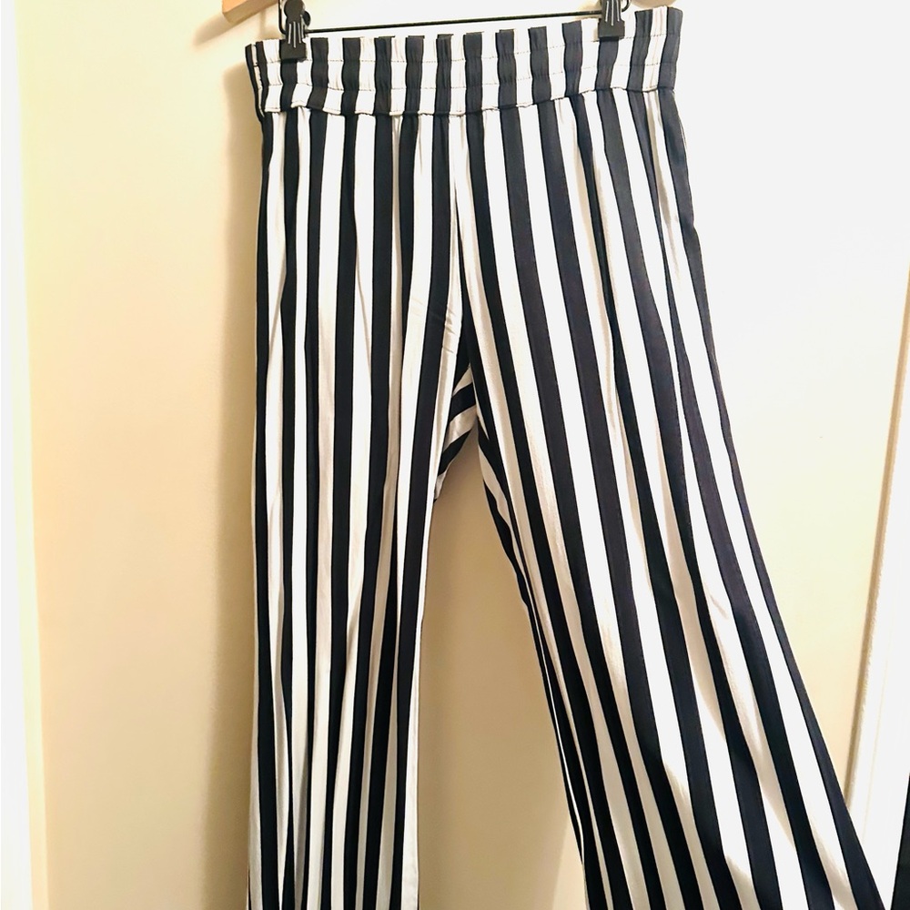 Black and White Striped Wide-Leg Pants